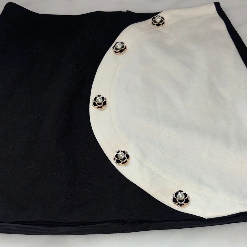 Corey Lynn Calter Black and White Mini Skirt with Floral Buttons
